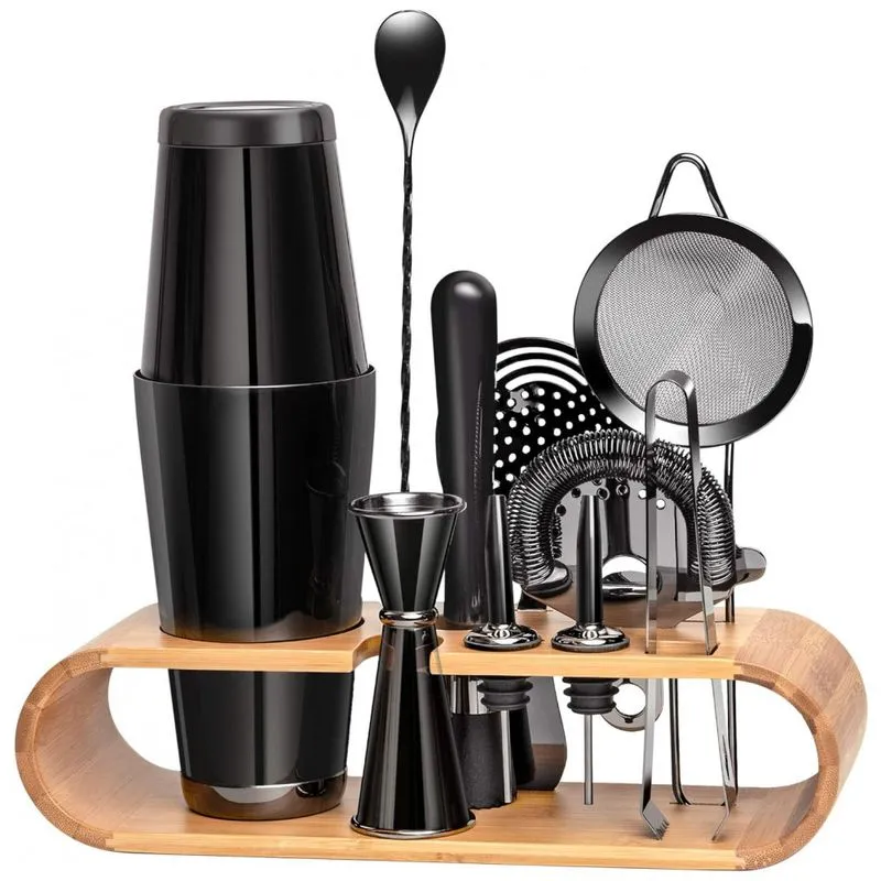Kit Bn Profissional 11 Pecas Em Aco Inoxidavel Com Suporte De Bambu, Neocasa, Preto