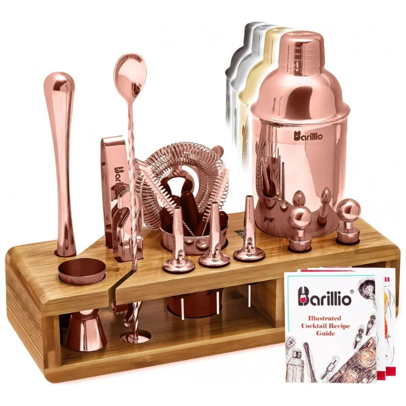 Kit Bn Profissional 23 Pecas Em Aco Inoxidavel Com Suporte De Bambu, Cobre, Barillio, Rosa