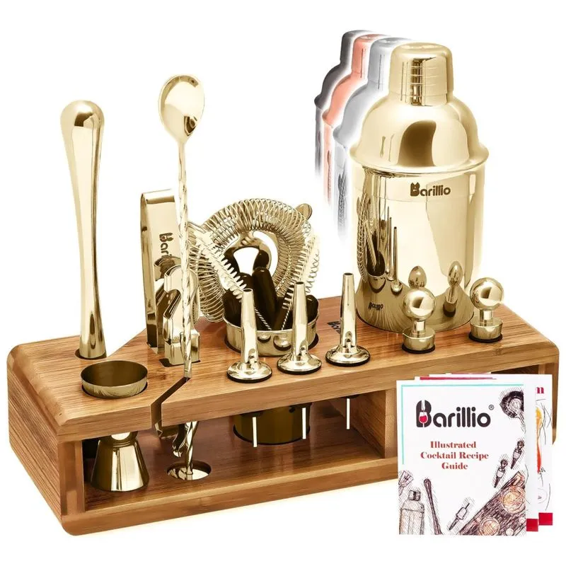 Kit Bn Profissional 23 Peças Em Alumínio Com Suporte De Bambu, Barillio, Dourado