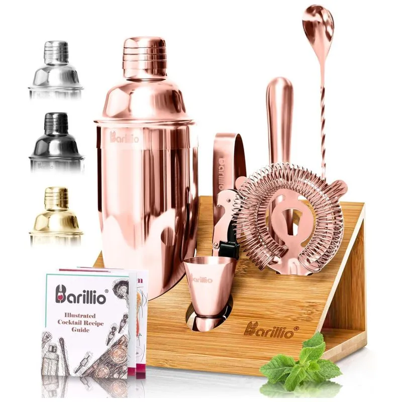 Kit Bn Profissional 7 Peças Em Aço Inoxidável Com Suporte De Bambu, Barillio, Rosa