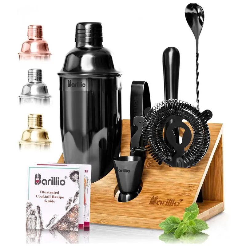 Kit Bn Profissional 7 Pecas Em Aco Inoxidavel Com Suporte De Bambu, Barillio, Preto