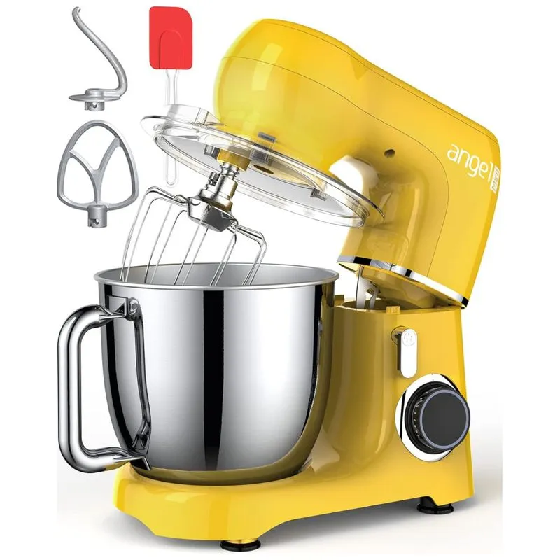 Batedeira Planetária Elétrica 5l Com 10 Velocidades Aço Inoxidável 400w, Amarela, 110v, Mini Angel, Amarelo