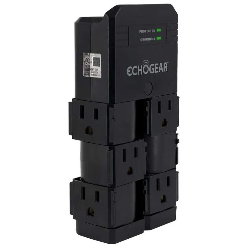 Protetor Contra Picos De Energia E Raios 1080 Watts Com 6 Portas Ca E 2 Usb, 110v, Echogear, Preto
