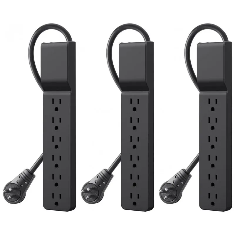 Protetor Contra Picos De Energia E Raios 900 Watts Com 6 Portas Ca Giratorias, 3 Unidades, Belkin, Preto