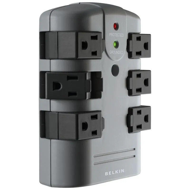Protetor Contra Picos De Energia E Raios 1080 Watts Com 6 Portas Ca Giratorias, 110v, Belkin Bp106000, Cinza