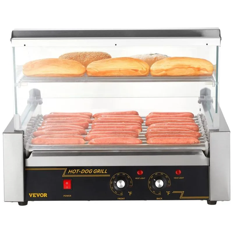 Máquina De Salsicha Profissional Em Aço Inoxidável Até 30 Unidades Com Controle De Temperatura Duplo E Luz Led, 1800w, 110v, Vevor Hot Dog Machine 11