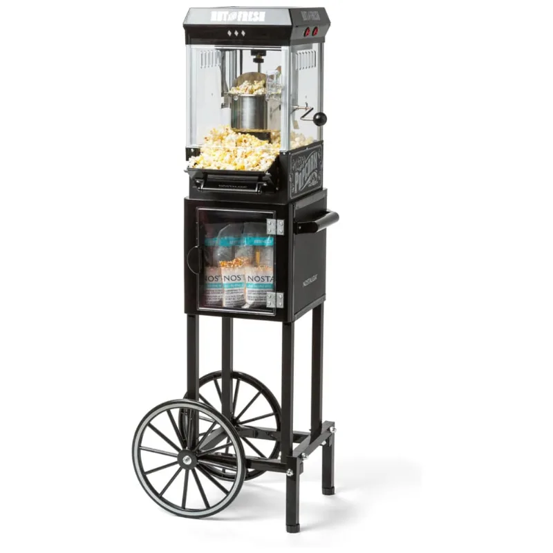 Carrinho De Pipoca Elétrico Retrô Produz Até 10 Xícaras Por Vez, 110v, Nostalgia Vintage Movie Theater Popcorn Machine, Preto