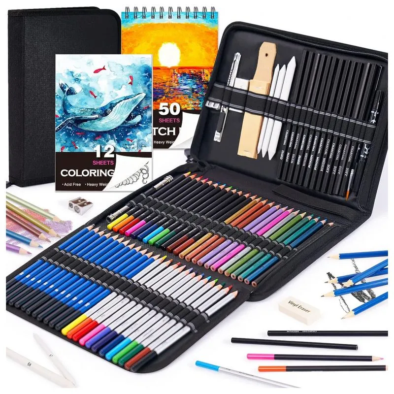Kit Lápis De Cor Profissional Cool Bank Com Estojo 73 Peças Tintas Acrílicas, Aquarela, Preto