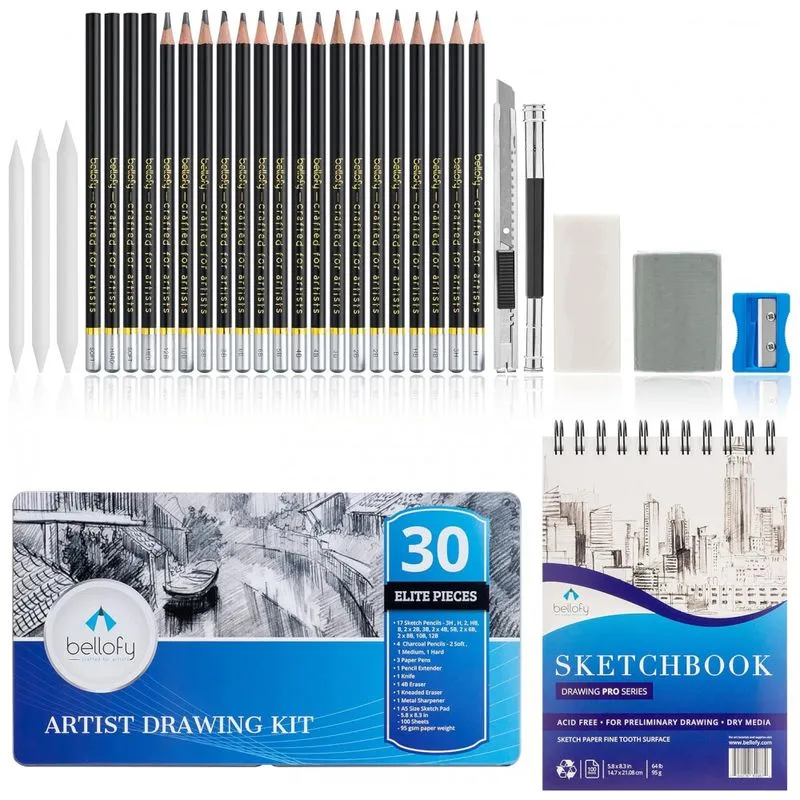 Kit Lapis De Cor Profissional Com Estojo 30 Pecas Tintas Acrilicas, Aquarela, Bellofy P02c, Preto