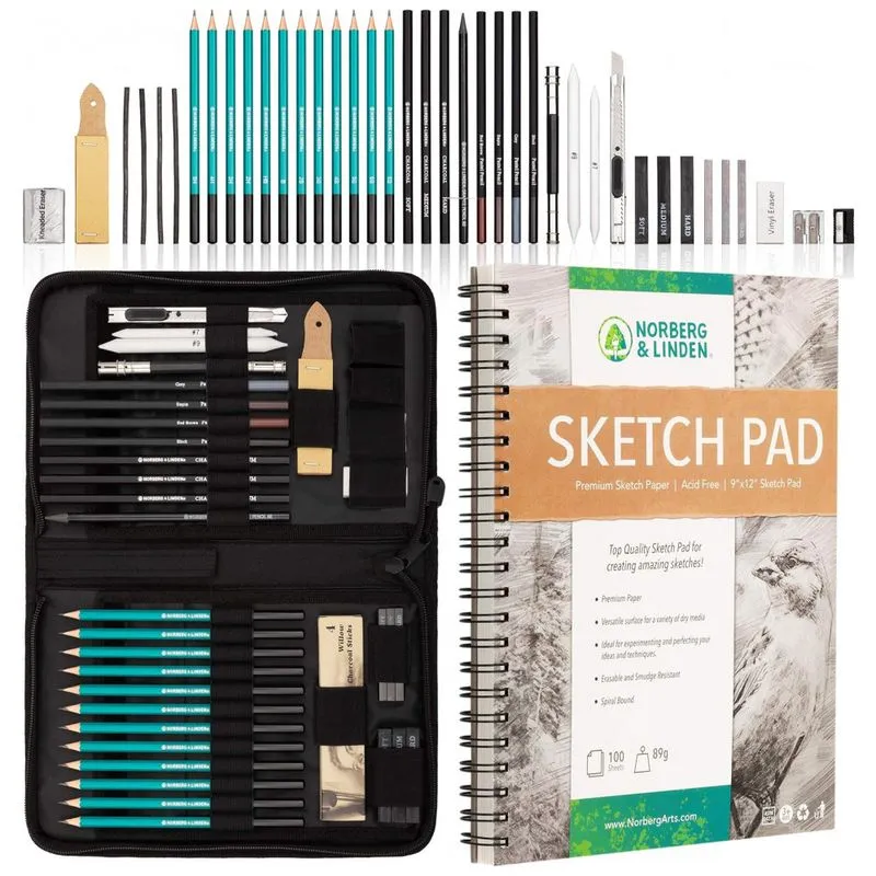 Kit Lapis De Cor Profissional Com Estojo 27 Pecas Tintas Acrilicas, Aquarela, Norberg Linden Sketchingxxl, Preto