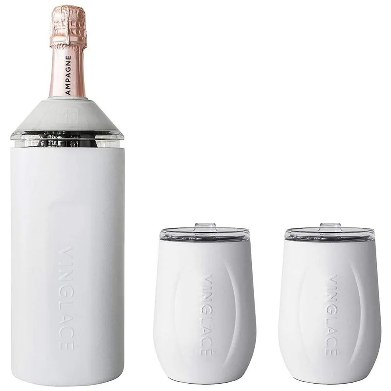 Porta Garrafa Térmico Para Vinho É Em Aço Inoxidável Com 2 Copos, Cor, Vinglacé, Branco