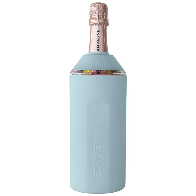 Porta Garrafa Térmico Para Vinho É Em Aço Inoxidável, Cor, Vinglacé, Azul Claro