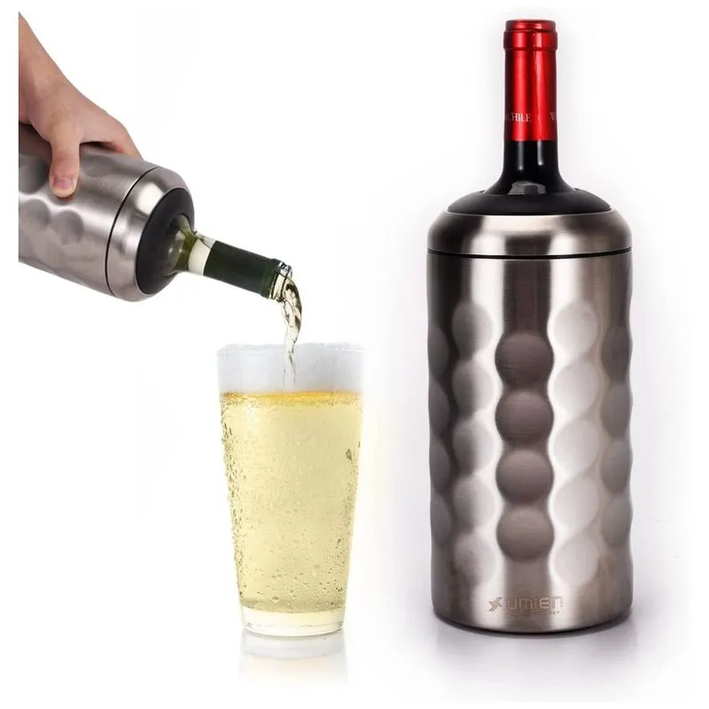 Porta Garrafa Termico Para Vinho Em Aco Inoxidavel, Umien 1, Prateado