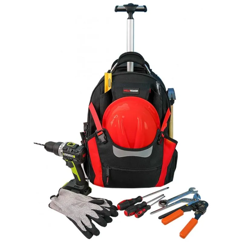 Bolsa De Ferramentas Organizadora Com Rodas E Compartimentos, Melotough Rtb02 Khaki, Vermelho