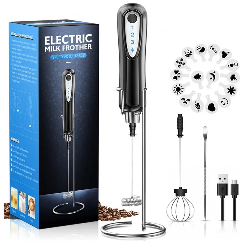 Espumador De Leite Eletrico Com Bateria Recarregavel Usb E 3 Velocidades, Ximu Qml 01, Preto