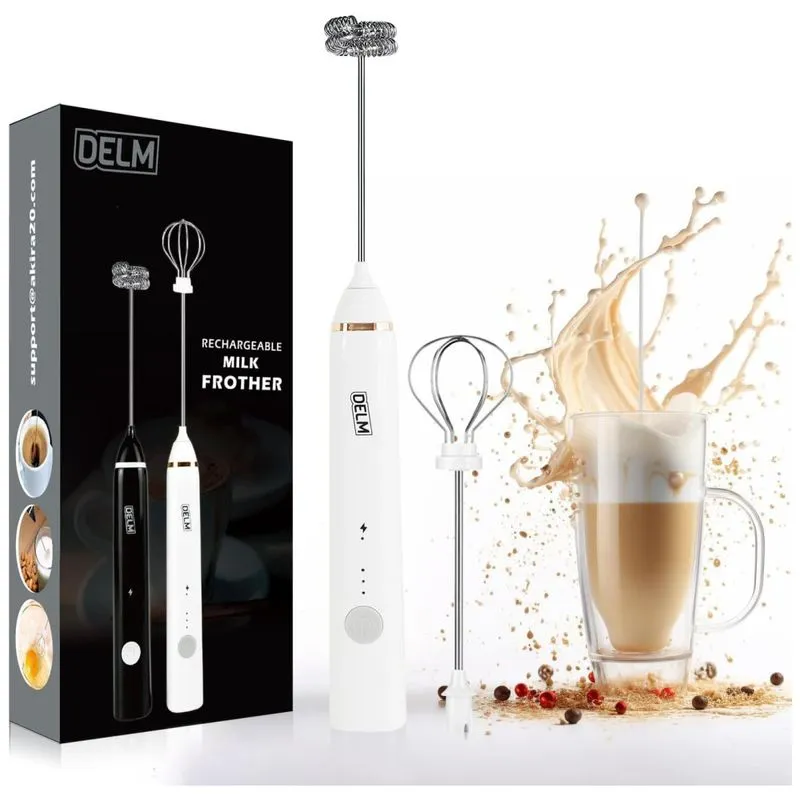 Espumador De Leite Elétrico Com Bateria Recarregável Usb E 3 Velocidades, Delm White, Branco