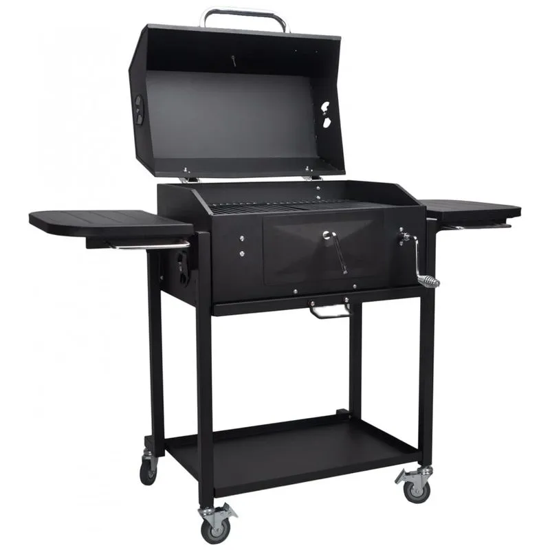 Churrasqueira A Carvao Portatil Com Rodas E Mesa Auxiliar, Cor, Crystal Fit Sj 10585, Preto