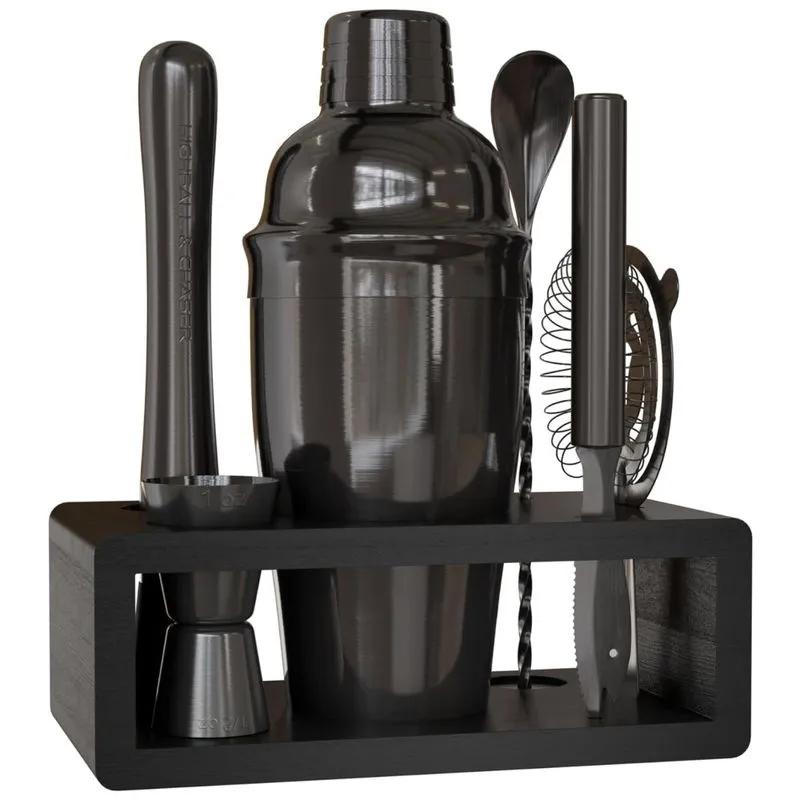 Kit Bn Profissional 6 Peças Em Aço Inoxidável Com Suporte E Livro De Receitas, Cor, Highball Chaser, Preto