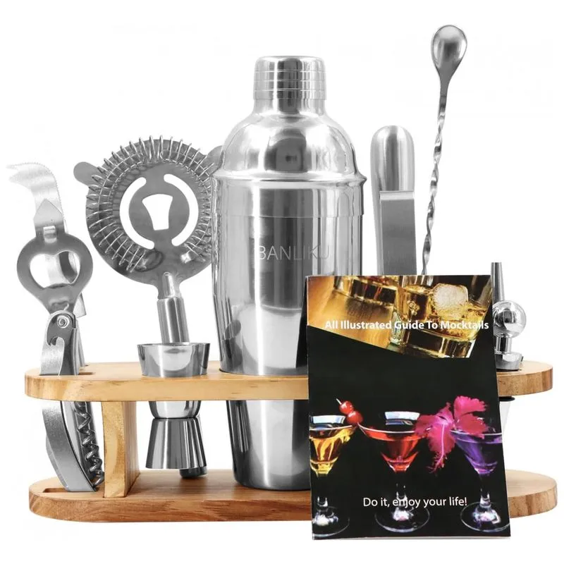 Kit Bn Profissional 12 Pecas Em Aco Inoxidavel Com Suporte De Pinho E Livro De Receitas, Cor, Banliku, Prateado
