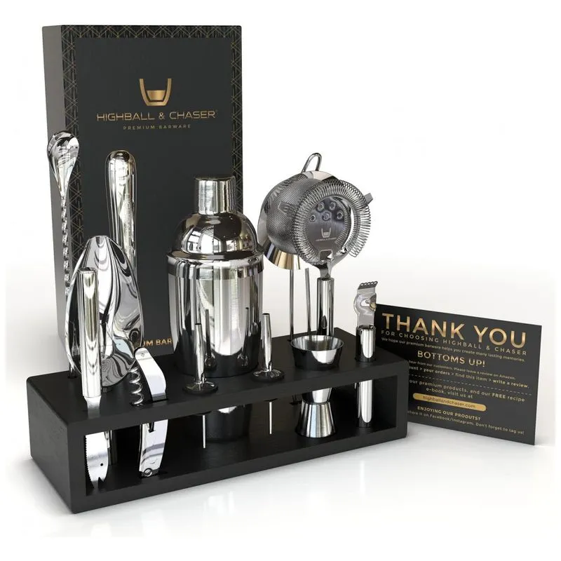 Kit Bn Profissional 13 Pecas Em Aco Inoxidavel Com Suporte E Livro De Receitas, Cor, Highball Chaser, Prateado
