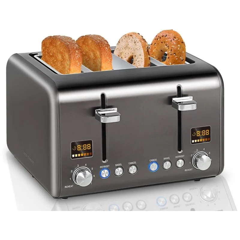 Torradeira Elétrica 4 Fatias, Aço Inoxidável 1800w, 110v, Seedeem, Cinza Escuro