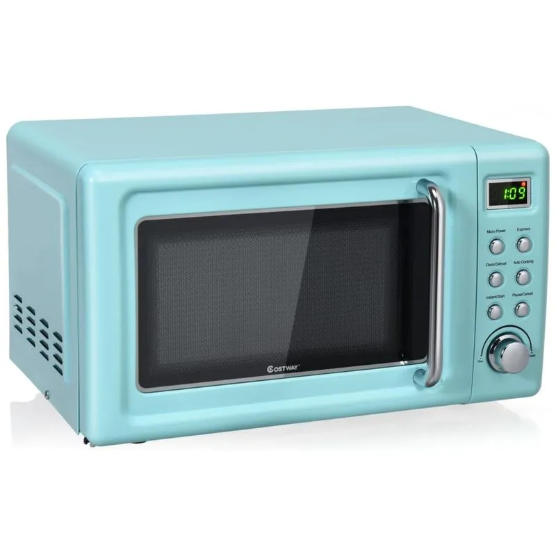 Micro Ondas Retro De Bancada Com Tela Led 700w, 110v, Costway, Azul