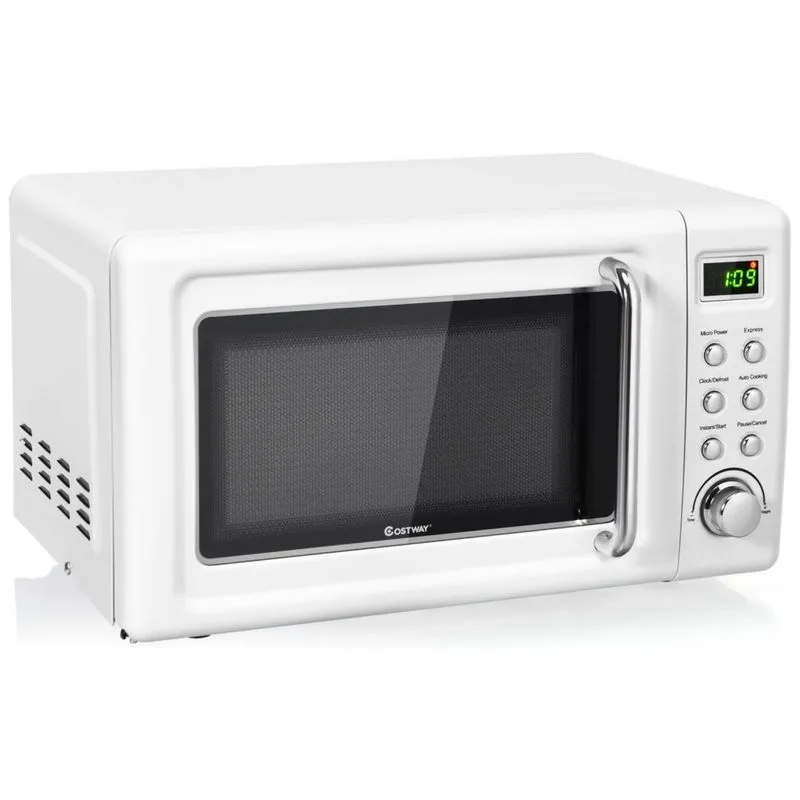 Micro Ondas Retro De Bancada Com 5 Configuracoes 700w, 110v, Costway 23853wh Cype, Branco
