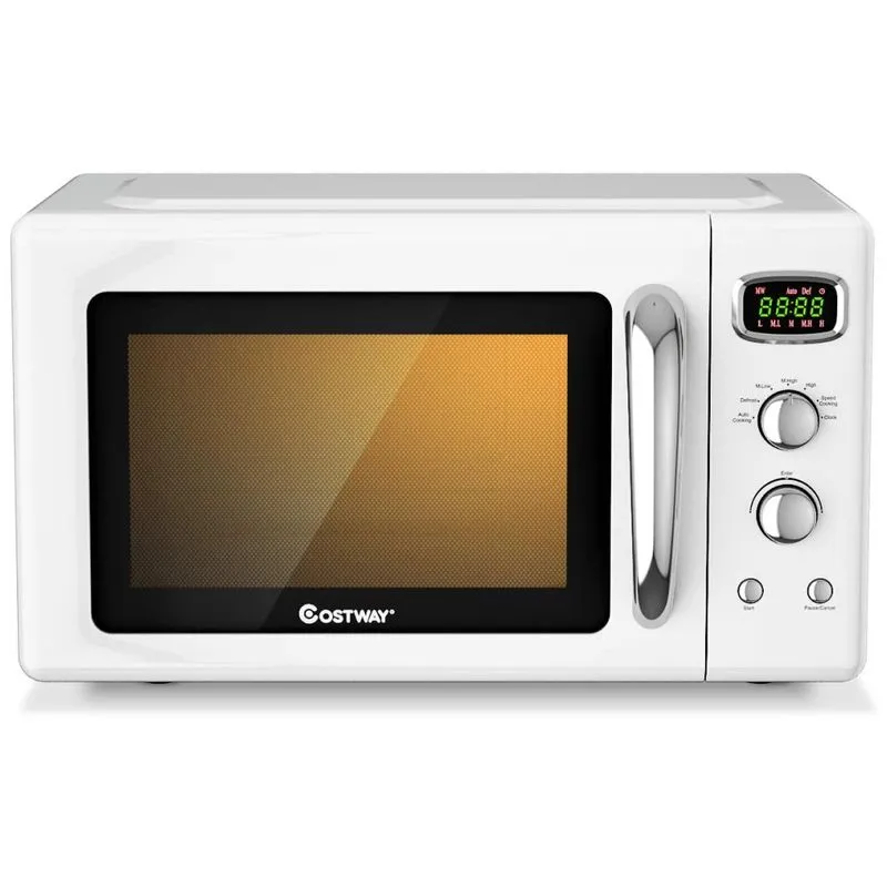 Micro Ondas Retrô De Bancada Com 5 Configurações 900w, 110v, Costway, Branco