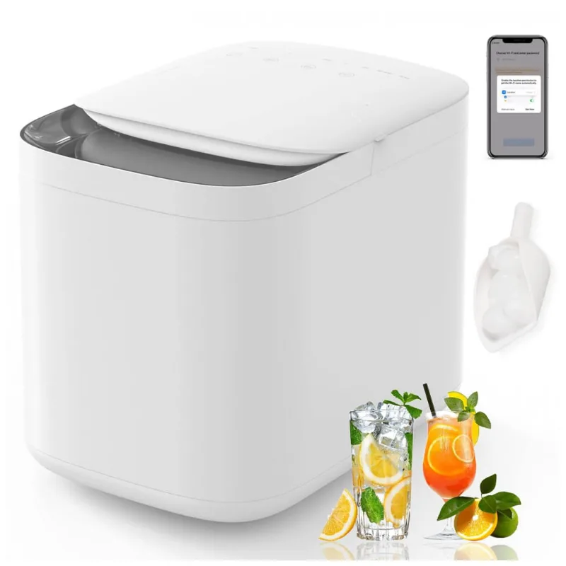 Maquina De Gelo C Ate 14 Kg Em 24h Portatil Com Controle Remoto Via App, 300w, Branca, 110v, Homtone, Branco
