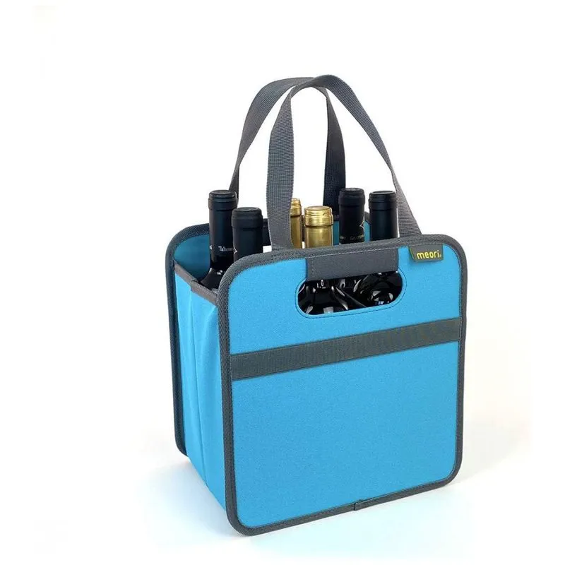 Caixa Para Transporte De Vinhos Meori Ate 6 Garrafas Com Alca, Azul Claro