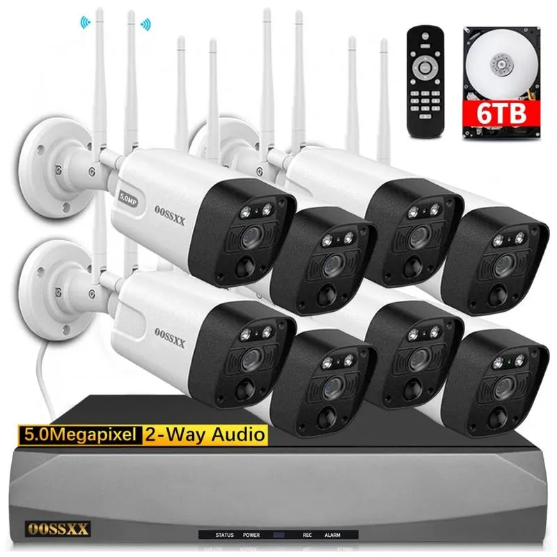 Sistema De Camera De Seguranca Sem Fio Oossxx 3k Com Controle Remoto E Disco Rigido De 6tb