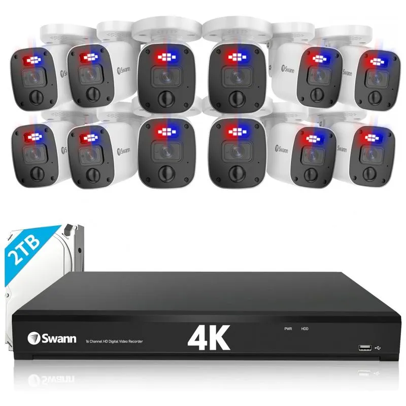 Sistema De Camera De Seguranca Swann Home 12 Cameras, 16 Canais 4k Com Fio Interna Ou Externa