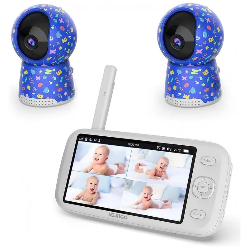 Baba Eletronica Nexigo Com 2 Cameras, Audio E Visao Noturna, Expansivel Ate 4 Cameras, Azul