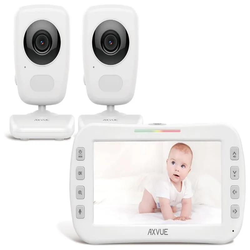 Babá Eletrônica Axvue Monitor Com 2 Câmeras Alcance De 300 Metros E Visão Noturna, Sem Wi Fi