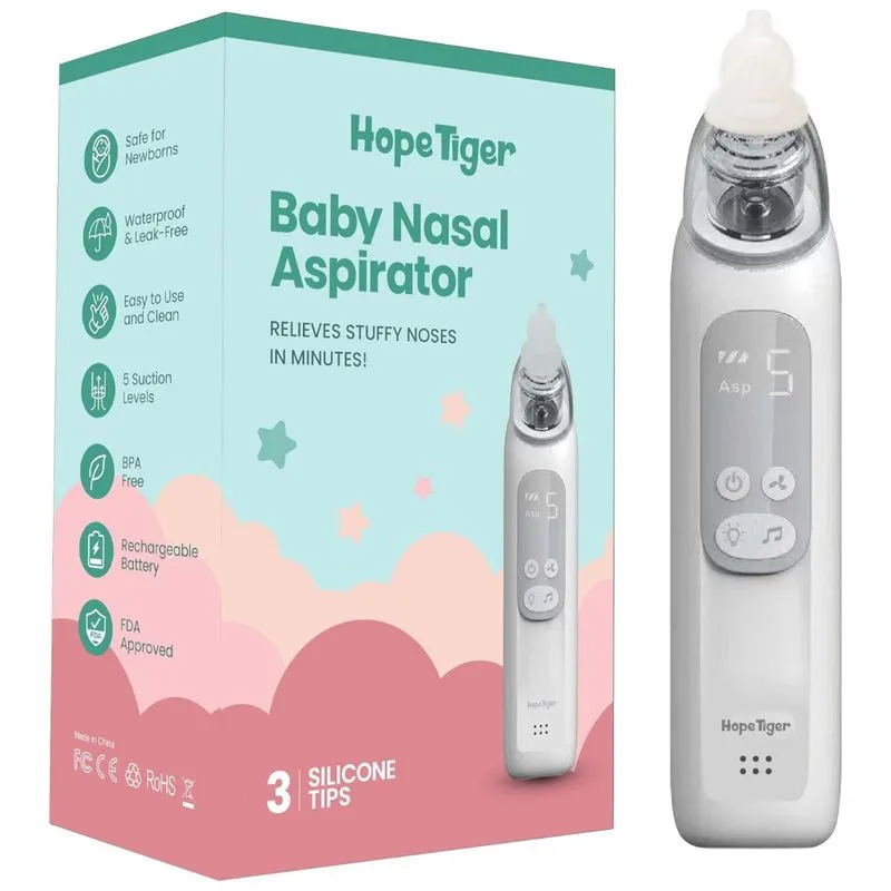 Aspirador Nasal Eletrico Para Bebe Hopetiger Recarregavel Com 3 Pontas De Silicone, Cinza
