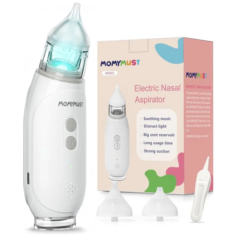 Aspirador Nasal Eletrico Para Bebe Momymust Recarregavel Com 3 Niveis De Succao, Musicas E Luzes Calmantes