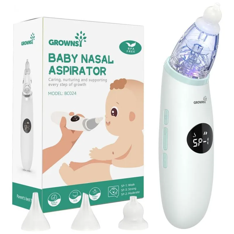Aspirador Nasal Eletrico Para Bebe Hitomi Recarregavel E Automatico Com Sons, Branco E Verde