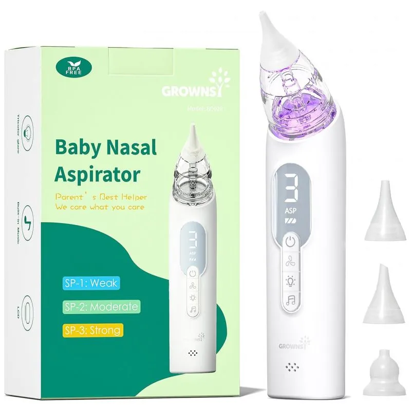 Aspirador Nasal Elétrico Para Bebê Hitomi Recarregável Com Música E 3 Modos De Sucção, Cinza