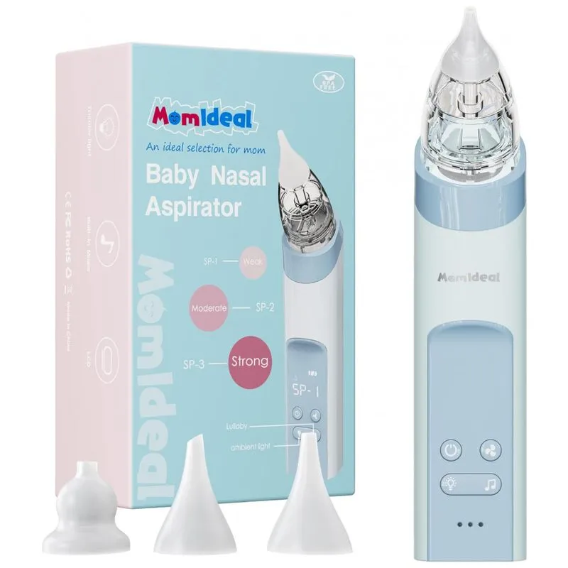 Aspirador Nasal Eletrico Para Bebe Momideal Recarregavel Com 3 Pontas De Silicone E Sons Suaves, Azul