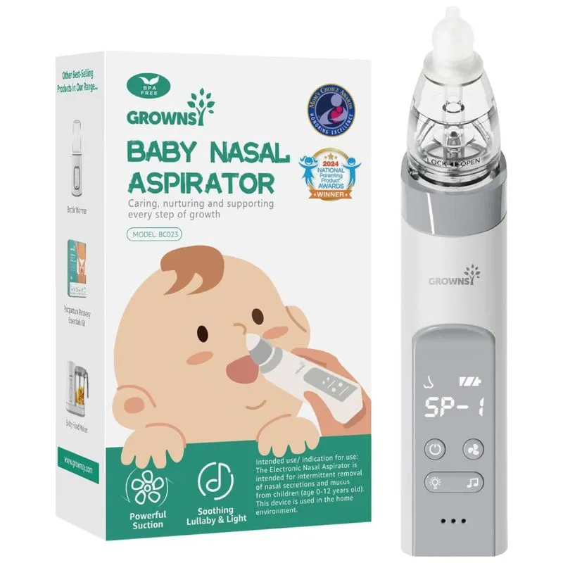 Aspirador Nasal Elétrico Para Bebê Grownsy Recarregável E Automático Com 3 Bicos De Silicone, Cinza