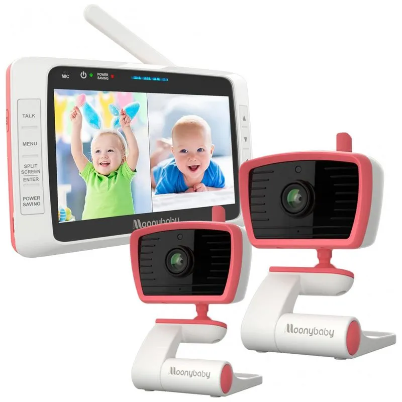 Baba Eletronica Moonybaby Com 2 Cameras, Audio, Tela Dividida, Visao Noturna E Alcance De 300 Metros, Rosa