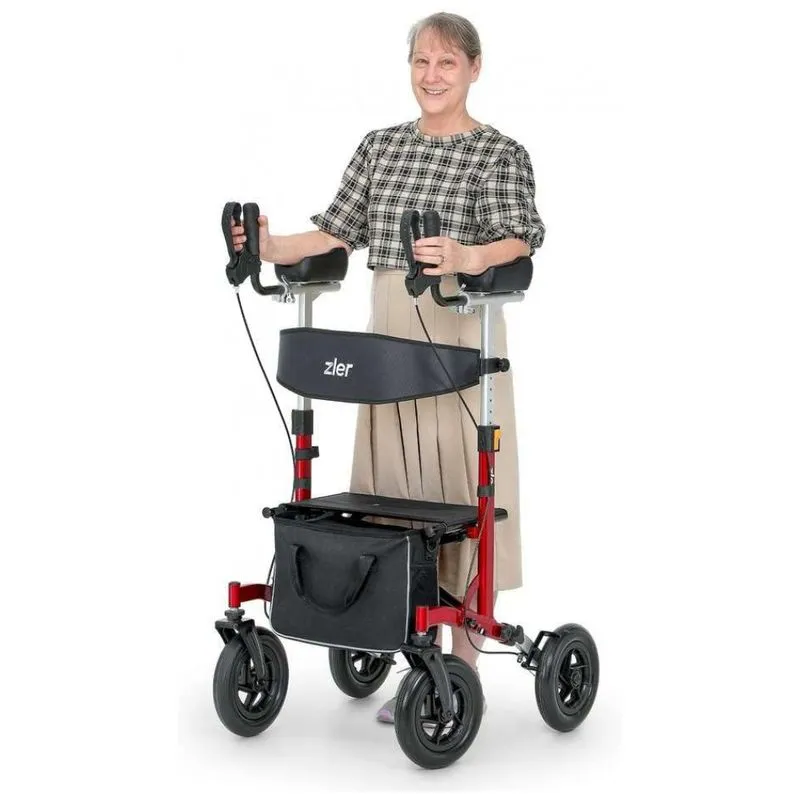 Andador Adulto Idoso Zler Com Assento E Suporte De Braco, Suporta Ate 136 Quilos, Vermelho