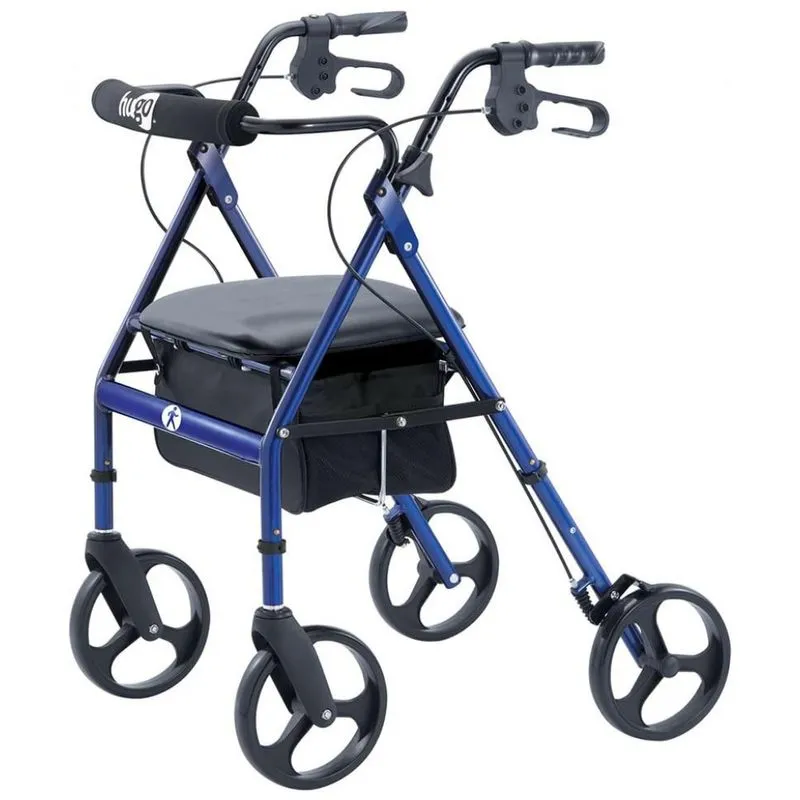 Andador Adulto Idoso Hugo Mobility Com Assento, Suporta Ate 136 Quilos, Azul
