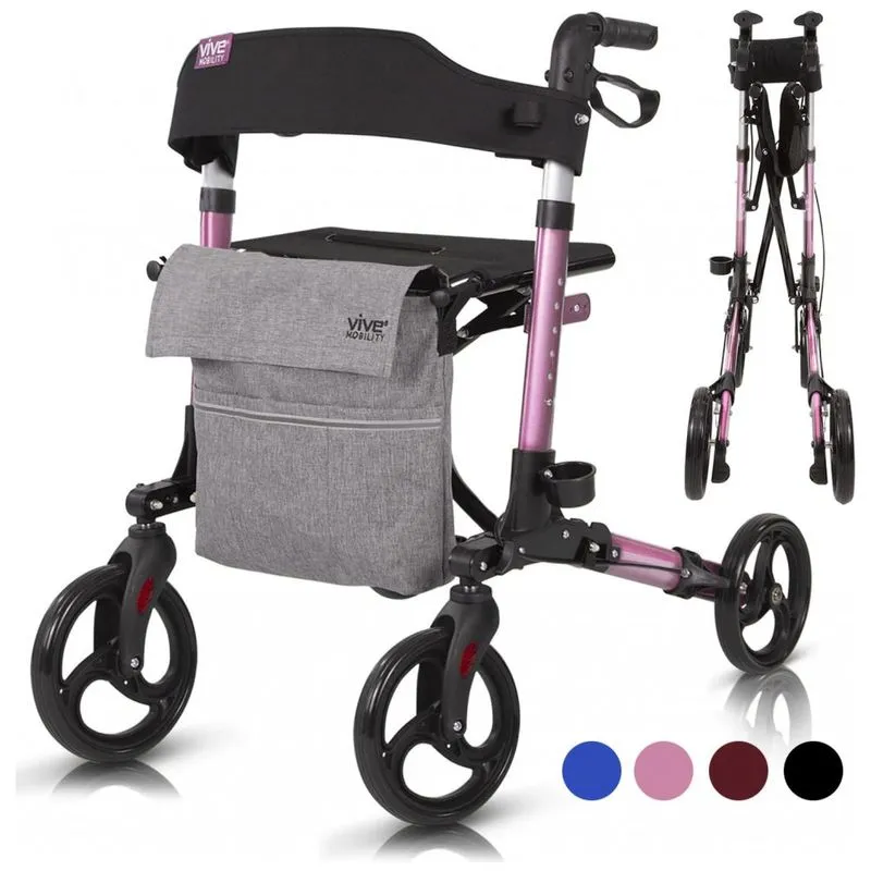 Andador Adulto Idoso Vive Mobility Com Assento E Super Leve, Suporta Ate 136 Quilos, Rosa