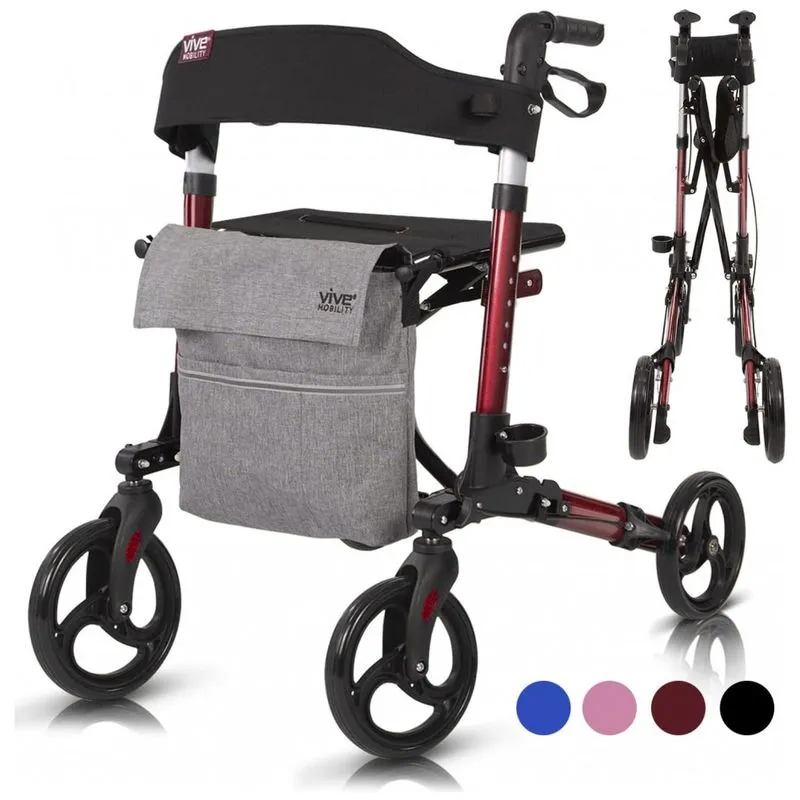 Andador Adulto Idoso Vive Mobility Com Assento E Super Leve, Suporta Ate 136 Quilos, Vermelho