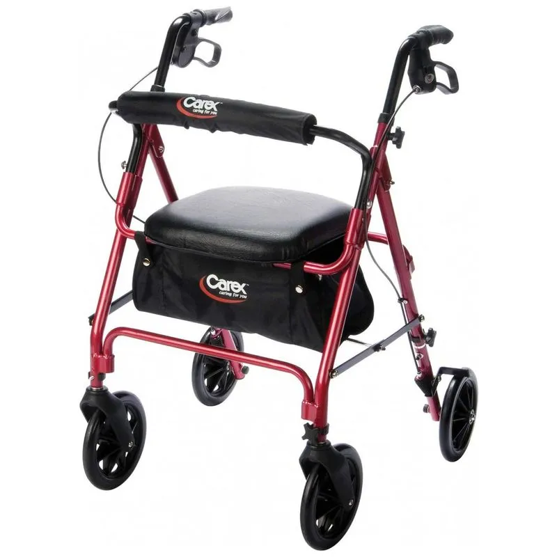 Andador Adulto Idoso Carex Com Assento, Suporta Ate 113 Quilos, Vermelho