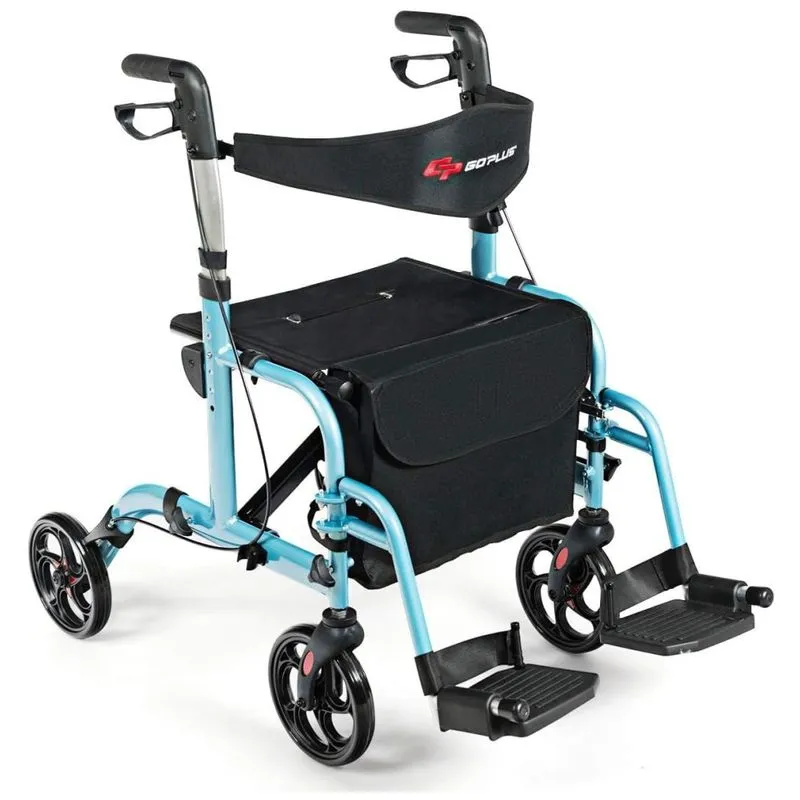 Andador Adulto Idoso Goplus Com Encosto, Suporta Até 136 Quilos, Azul