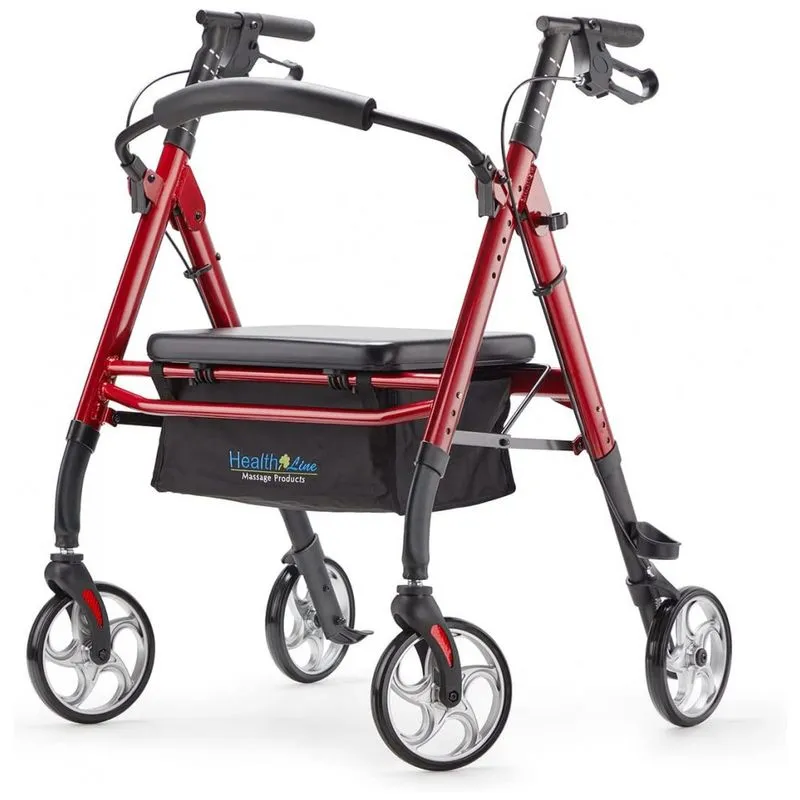 Andador Adulto Idoso Healthline Com Assento, Suporta Ate 226 Quilos, Vermelho