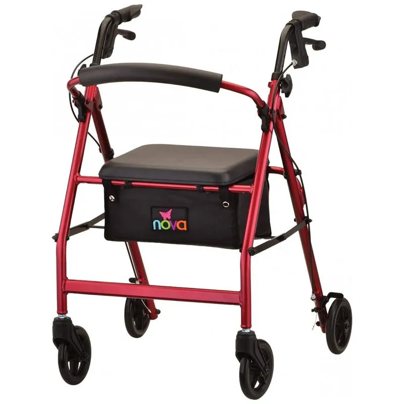 Andador Adulto Idoso Nova Vibe 6 Com Assento, Suporta Ate 136 Quilos, Vermelho