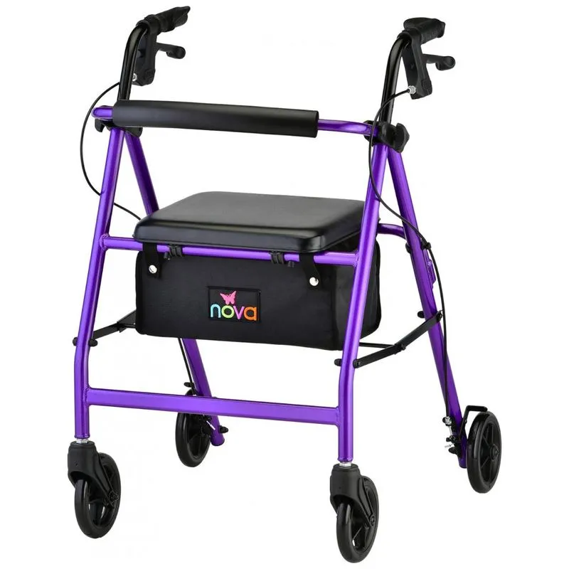 Andador Adulto Idoso Nova Vibe 6 Com Assento, Suporta Ate 136 Quilos, Roxo